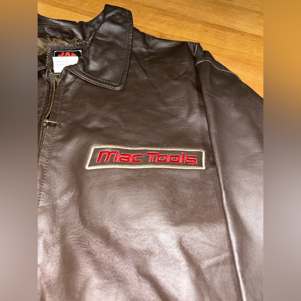 Mac Tools Brown Leather Jacket Medium Patch Rare … - image 7